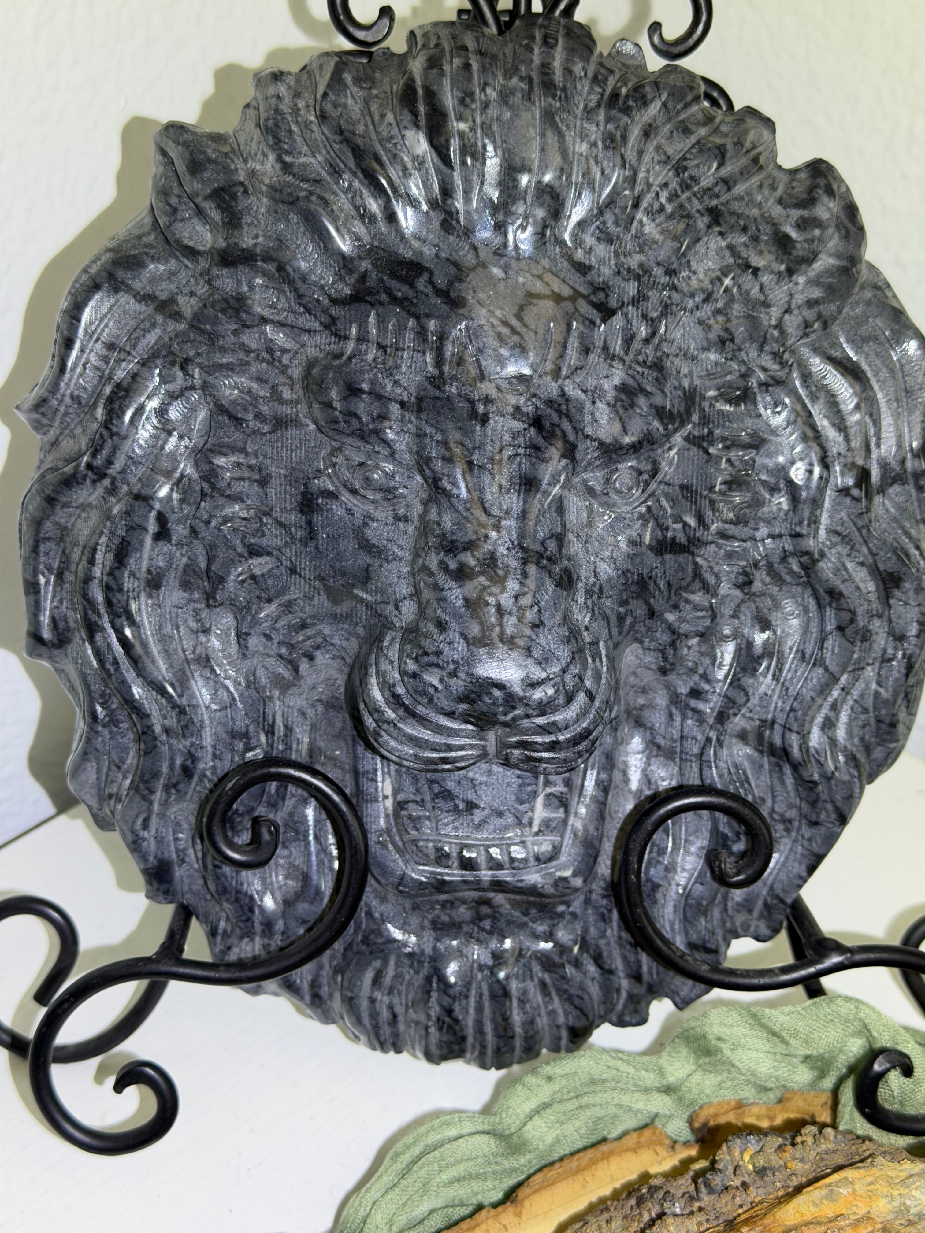 Hand Carved Statement Picasso Jasper Lion Display